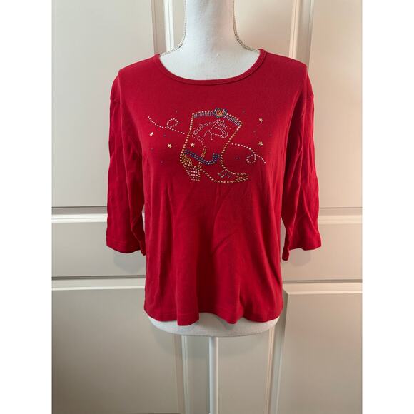 Cactus Bay 3/4 Sleeve Western Embellished Cowboy Boot Top - Picture 1 of 5